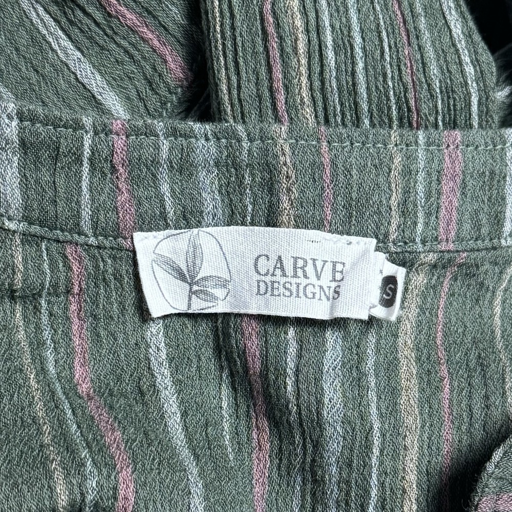 Carve Designs Dylan Gauze Shirt Cotton Striped Green Coastal Travel Comfort S - Picture 9 of 11